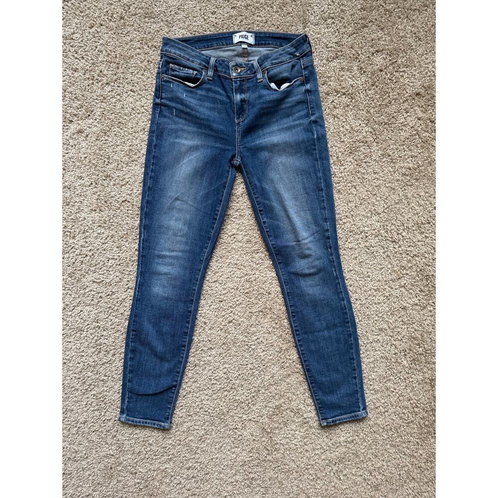 PAIGE Verdugo Ankle Skinny Jeans Medium Wash Distressed Size 28